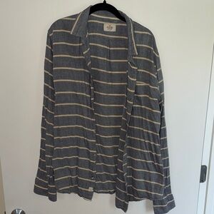 Marine Layer Gray and Cream Striped Casual Button Down Shirt